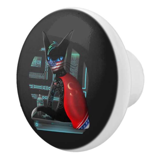 Pomo De Cerámica Gato negro Cyberpunk Ninja (Derecha)