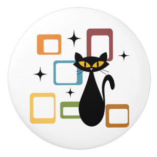 Pomo De Cerámica Gato negro de Mid Century