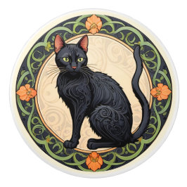 Pomo De Cerámica Gato negro de Nouveau