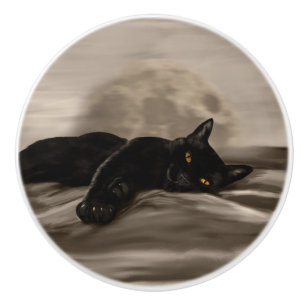 Pomo De Cerámica Gato negro escalofriante