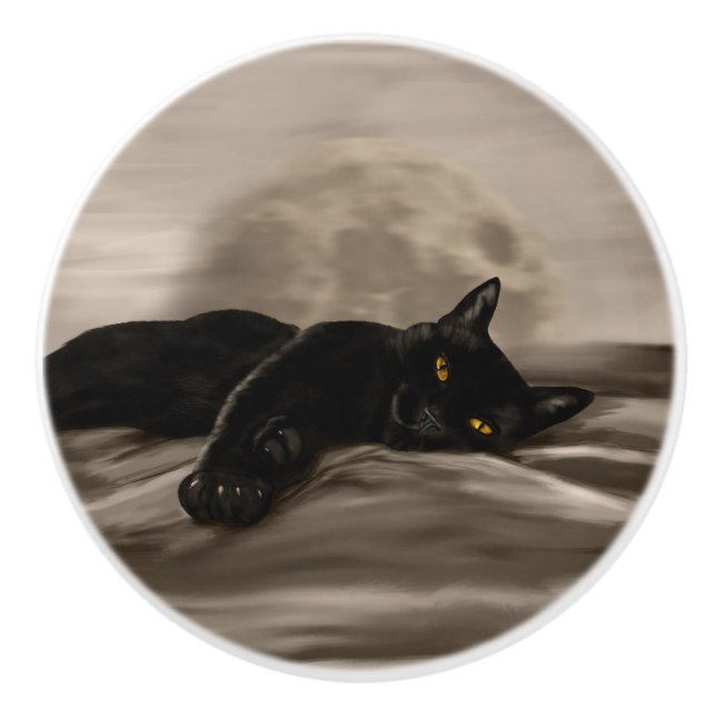 Pomo De Cerámica Gato negro escalofriante (Anverso)