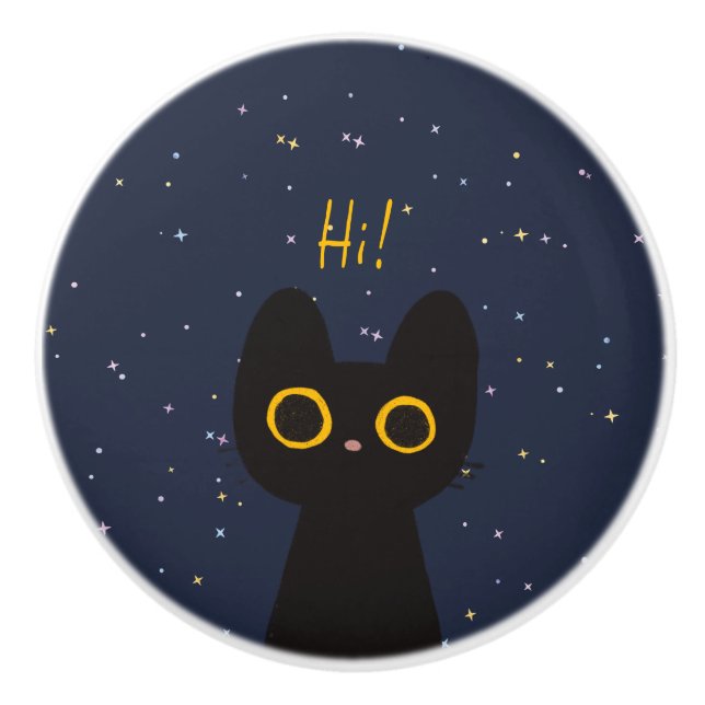 Pomo De Cerámica Gato negro lindo (Anverso)