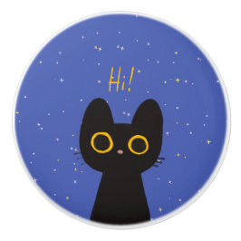 Pomo De Cerámica Gato negro lindo