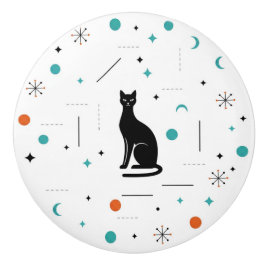 Pomo De Cerámica Gato Negro Moderno Retro Atómico de Mitad de Siglo