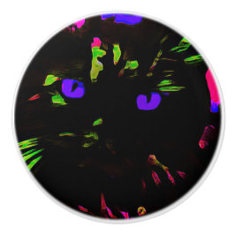 Pomo De Cerámica Gato negro neón con ojos brillantes