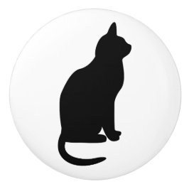 Pomo De Cerámica Gato negro sentado mirando a la derecha