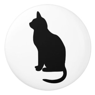 Pomo De Cerámica Gato negro sentado mirando a la izquierda
