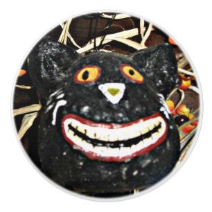 Pomo De Cerámica Gato negro sonriente