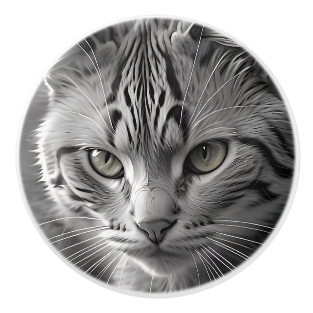Pomo De Cerámica Gato negro y blanco Cara de gatito (Anverso)