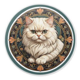 Pomo De Cerámica Gato persa de Art Nouveau