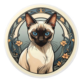 Pomo De Cerámica Gato siamés de Art Nouveau