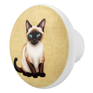 Pomo De Cerámica Gato siamés en papel viejo