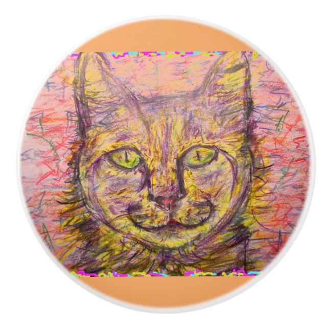 Pomo De Cerámica gato soleado (Anverso)