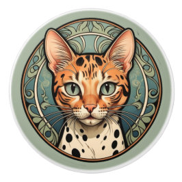 Pomo De Cerámica Gato visto de Art Nouveau