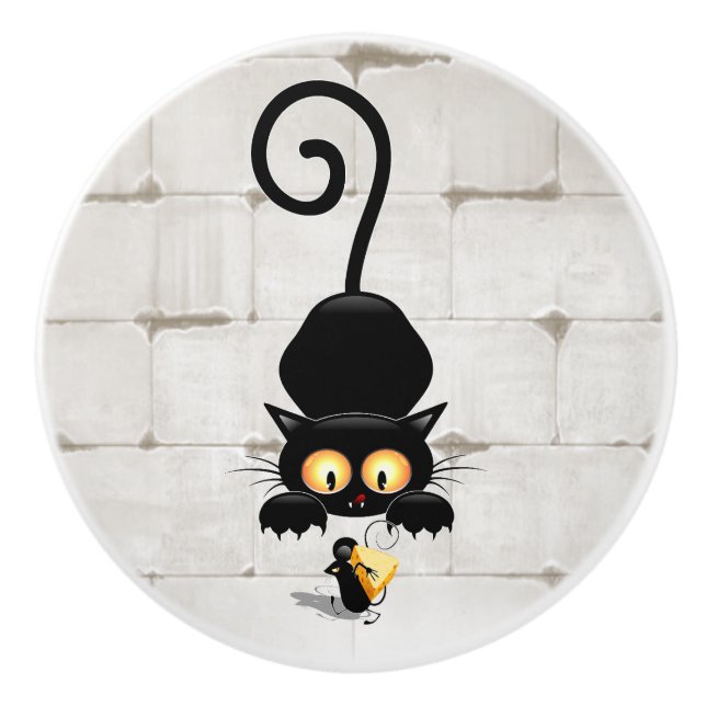 Pomo De Cerámica Gato y ratón con personajes de dibujos animados di (Anverso)