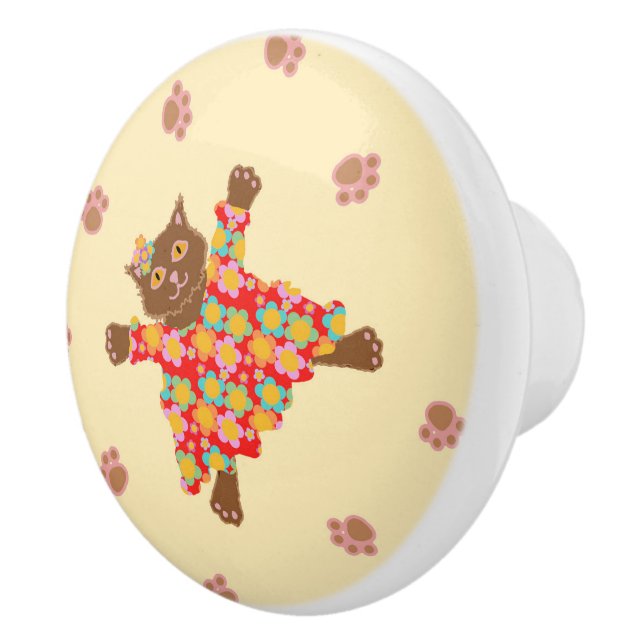 Pomo De Cerámica Gatos bien vestidos con colmillos funky (Derecha)