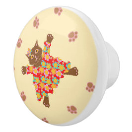 Pomo De Cerámica Gatos bien vestidos con peluches funky