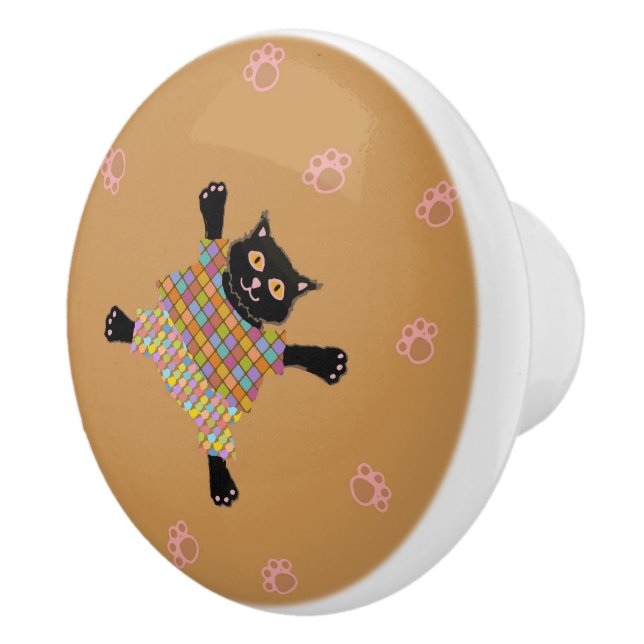 Pomo De Cerámica Gatos bien vestidos haciendo pinturas en la arena (Derecha)