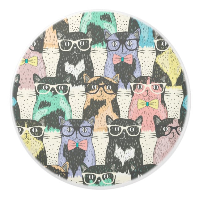 Pomo De Cerámica Gatos con gafas de sol (Anverso)