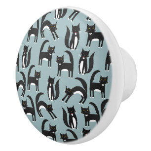 Pomo De Cerámica Gatos de Tuxedo en blanco y negro