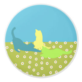 Pomo De Cerámica Gatos En La Hierba