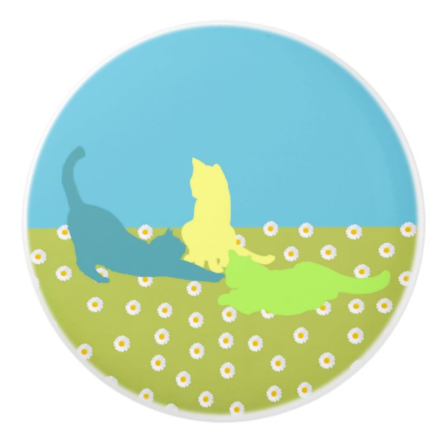 Pomo De Cerámica Gatos En La Hierba (Anverso)