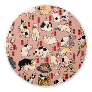Pomo De Cerámica gatos japoneses Ukiyo-e Funny kitty