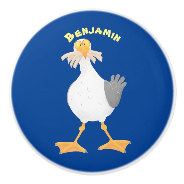 Pomo De Cerámica Gaviota divertida con personalizado de patatas fri (Anverso)