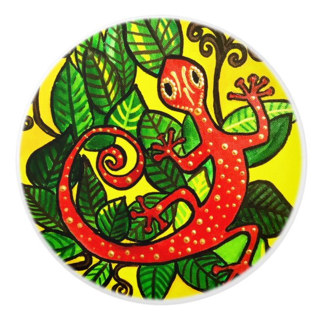 Pomo de cerámica Gecko rojo (Anverso)