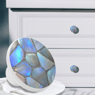 Pomo De Cerámica Gema de piedra lunar y plata- Células mosaicas Res
