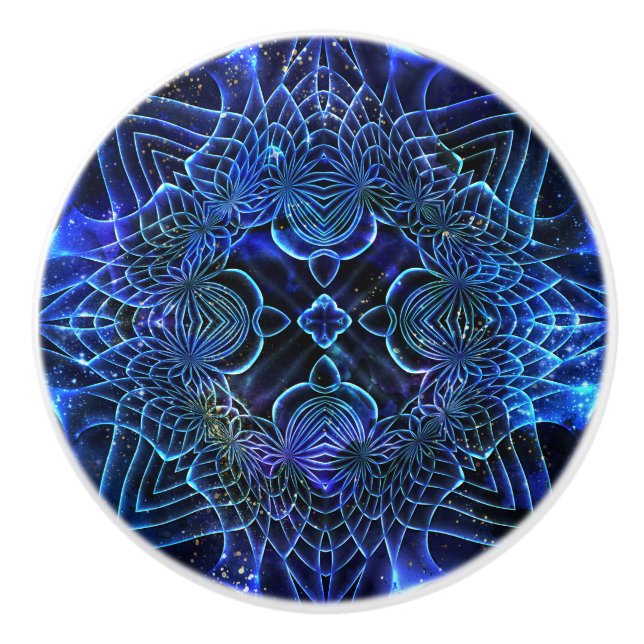 Pomo De Cerámica Geometría galáctica eléctrica azul grande (Anverso)