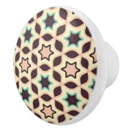 Pomo De Cerámica  Geometric pattern with star shapes in brown and t