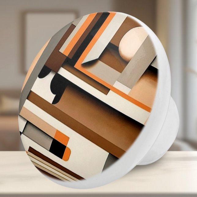 Pomo de cerámica geométrico abstracto (Ceramic Knob - Mid Century Modern Geometric Pattern - Neutral Accent for Any Room)