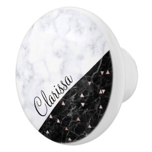 Pomo De Cerámica geométrico oro rosa de mármol blanco negro elega