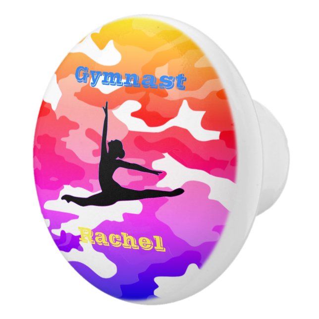 Pomo De Cerámica Gimnasia chica Personalizado de Rainbow Camo (Derecha)