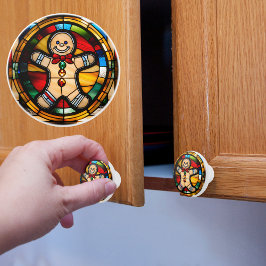 Pomo De Cerámica Gingerbread Man Faux StainGlass