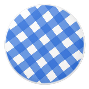 Pomo De Cerámica Gingham a cuadros azul y blanco