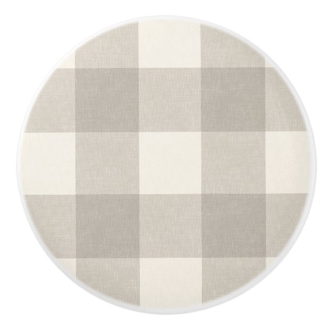 Pomo De Cerámica Gingham comprueba el beige neutro (Anverso)