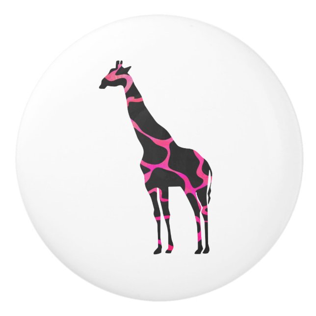 Pomo De Cerámica Giraffe Hot Pink and Black Silhouette (Anverso)