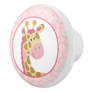 Pomo De Cerámica Giraffe Rosa Bebé Niña Nursera Jungle Cute