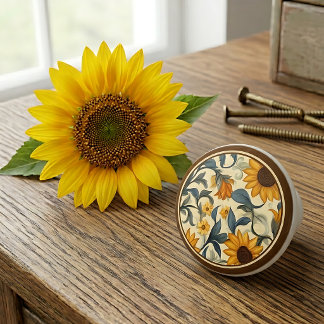 Pomo De Cerámica Girasol Art Nouveau Vintage