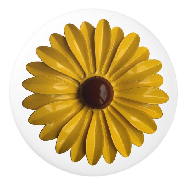 Pomo De Cerámica Girasol Hippie Daisy Flor Floral BOHO Amarillo (Anverso)