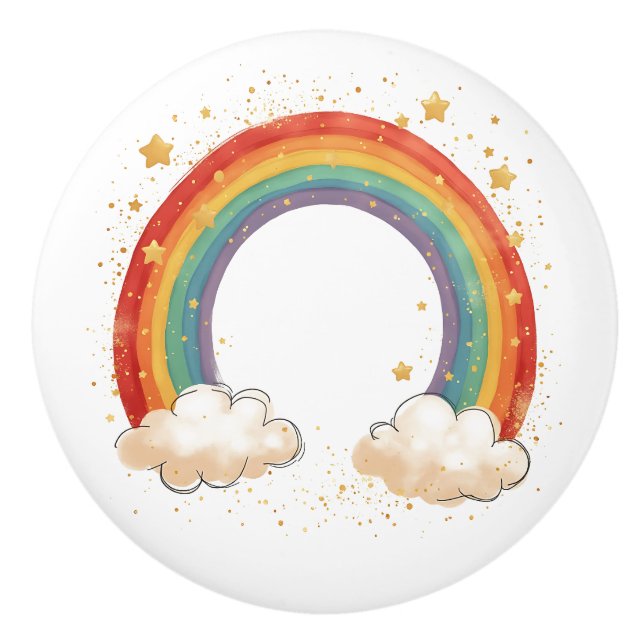 Pomo De Cerámica Girls'  Charming Rainbow with Glowing Stars (Anverso)