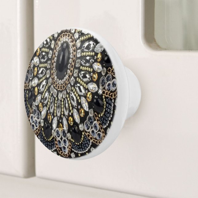 Pomo De Cerámica girly glam art deco negro oro bohemio (girly glam art deco black gold bohemian ceramic knob)