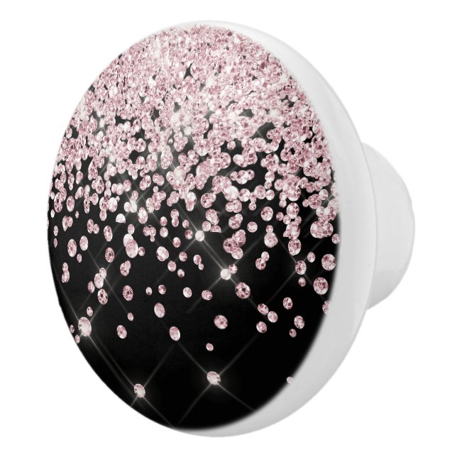 Pomo De Cerámica Glam Black Pink Rose Gold Purpurina Diamond Confet (Derecha)