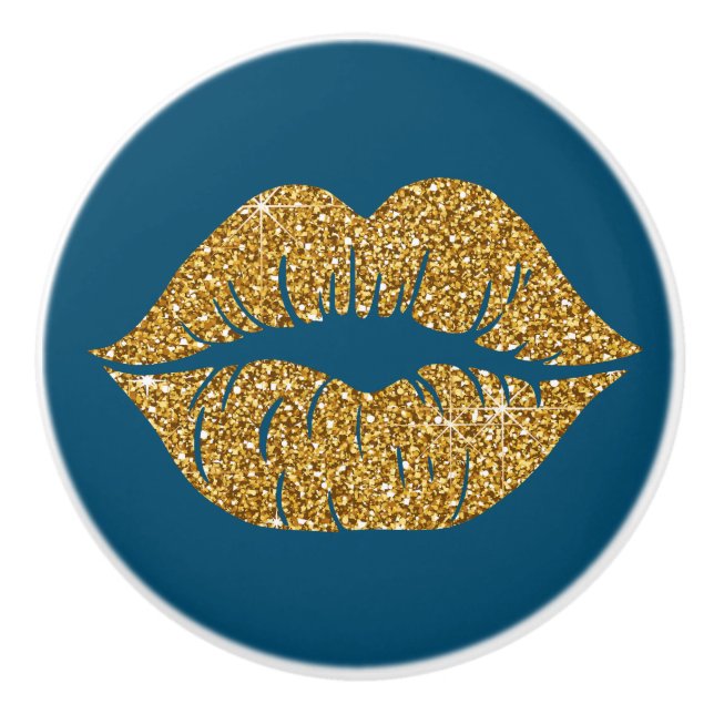 Pomo De Cerámica Glam Blue Gold Purpurina Lija a la moda Esparkle (Anverso)