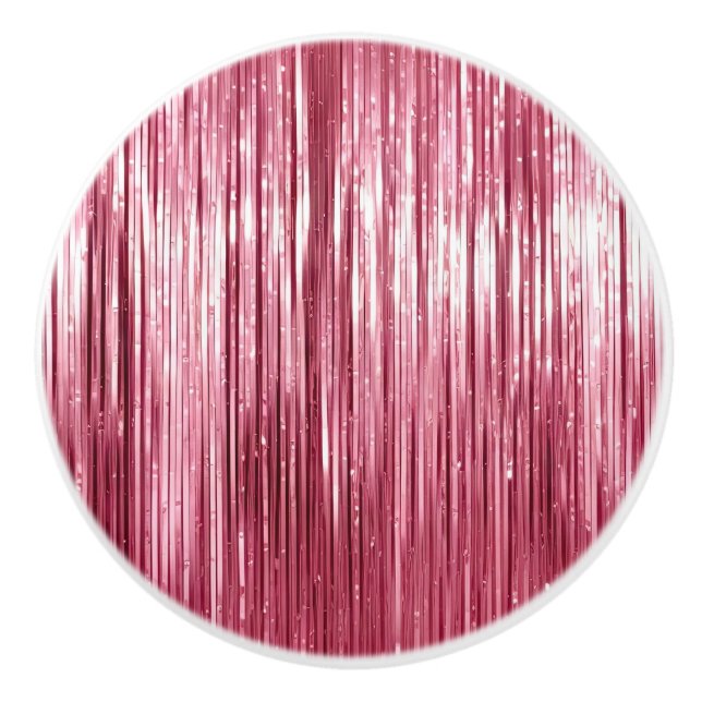 Pomo De Cerámica Glam Girly Pink Tinsel Stripes (Anverso)