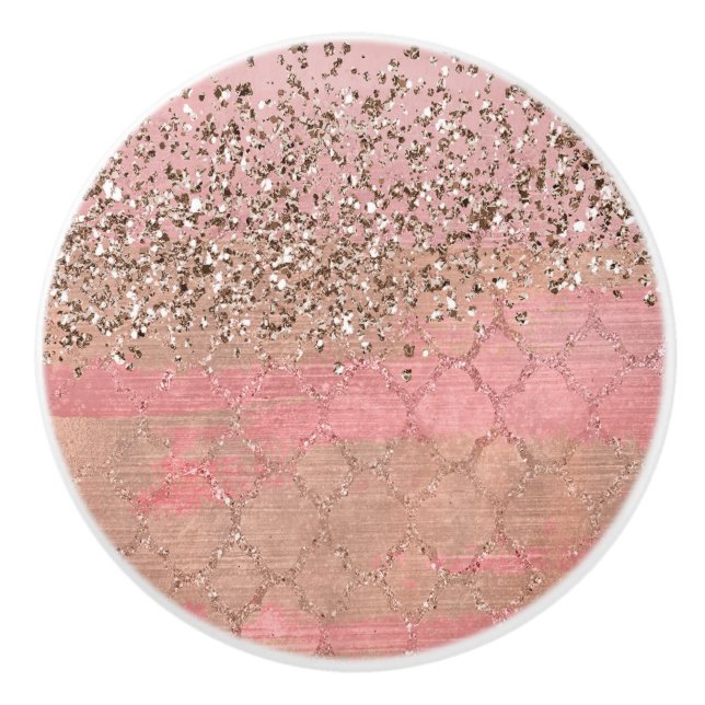 Pomo De Cerámica Glam, la princesa india marroquí Purpurina rosada  (Anverso)
