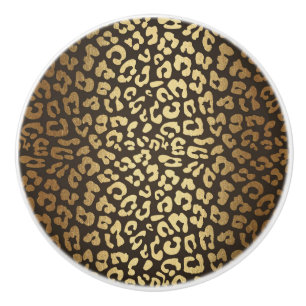 Pomo De Cerámica Glam moderno dorado estampado piel de animal guepa