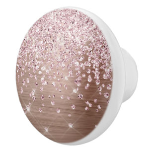 Pomo De Cerámica Glam Pink Rose Gold Purpurina Diamond Confetti